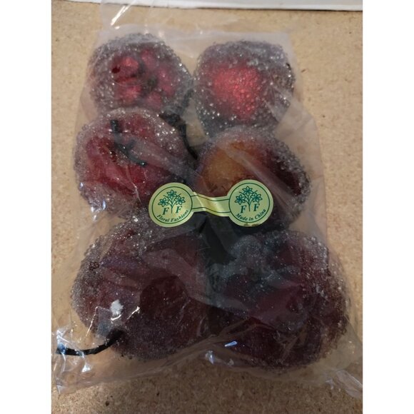 Set of 6 Decorative Glittery Floral Fashions Red Apples - Picture 1 of 3